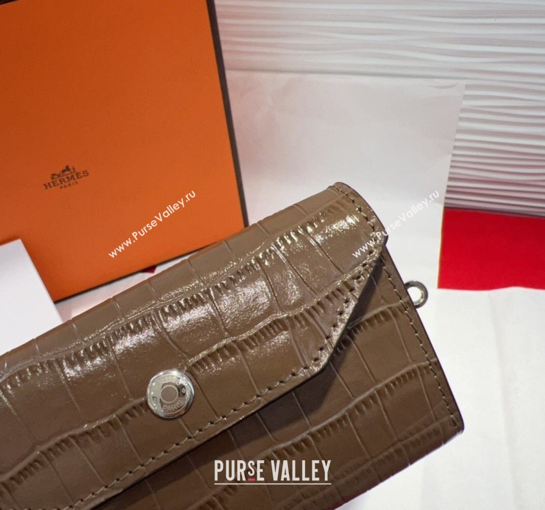 Hermes Kelly Pocket 18 Pouch Belt 1.8cm with Silver Hardware in Crocodile Leather Grey 2025 (99-250508219)