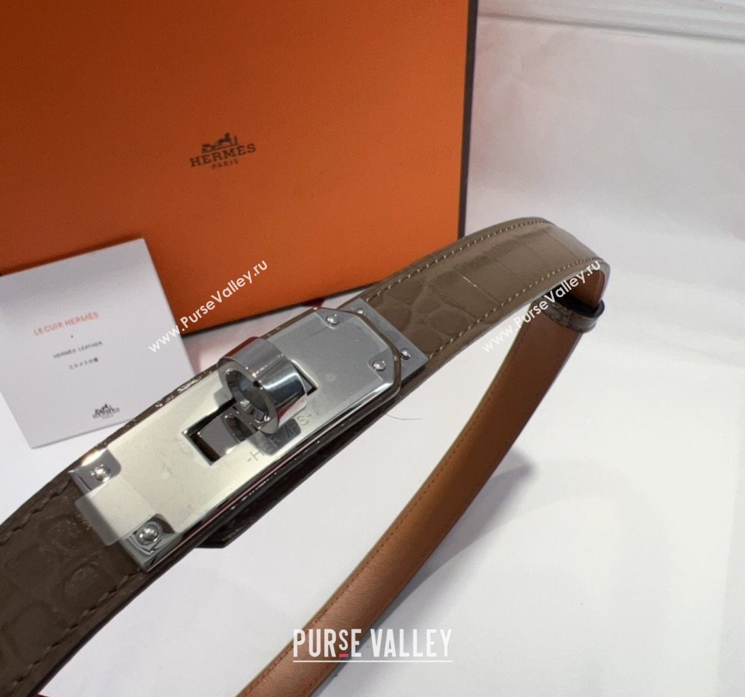 Hermes Kelly Pocket 18 Pouch Belt 1.8cm with Silver Hardware in Crocodile Leather Grey 2025 (99-250508219)