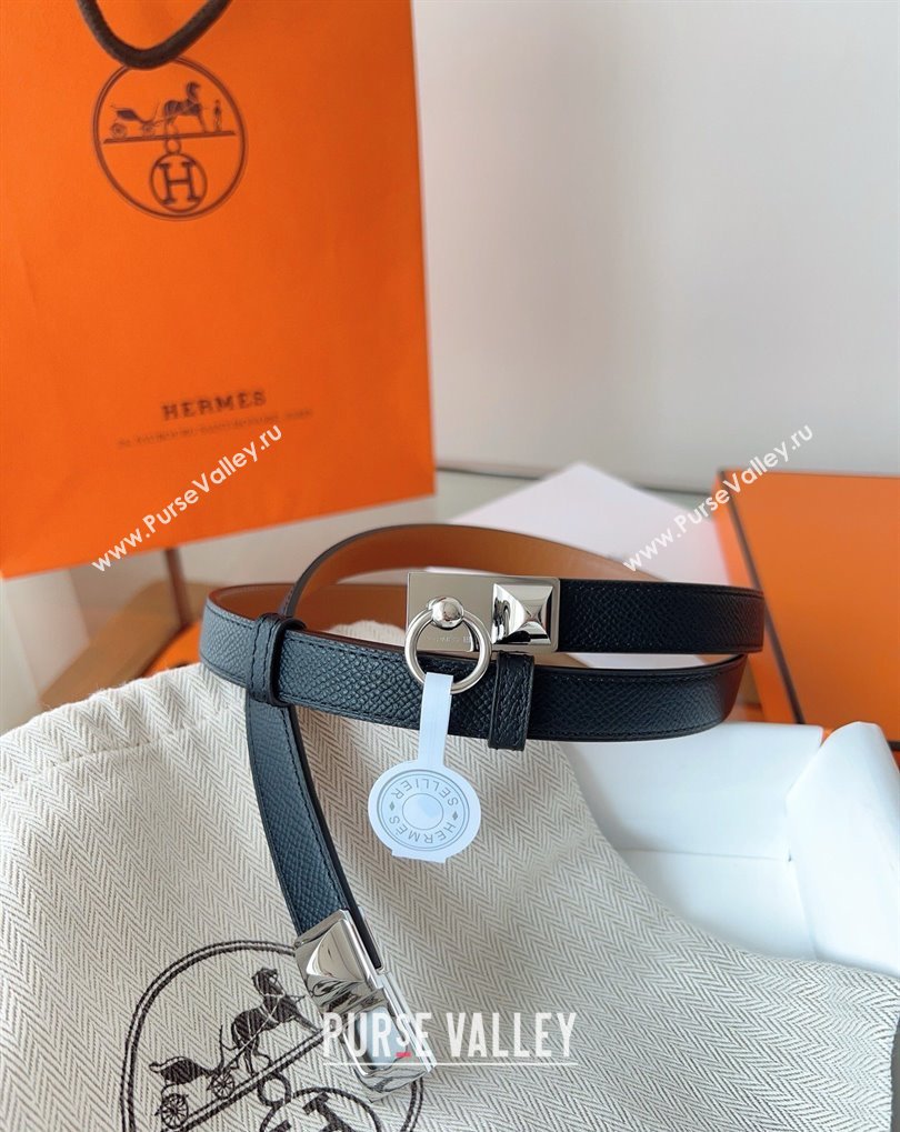 Hermes Rivale Belt 1.8cm with Two Medor Studs and Ring Buckle in Epsom Leather Black/Silver 2025 (99-250508209)