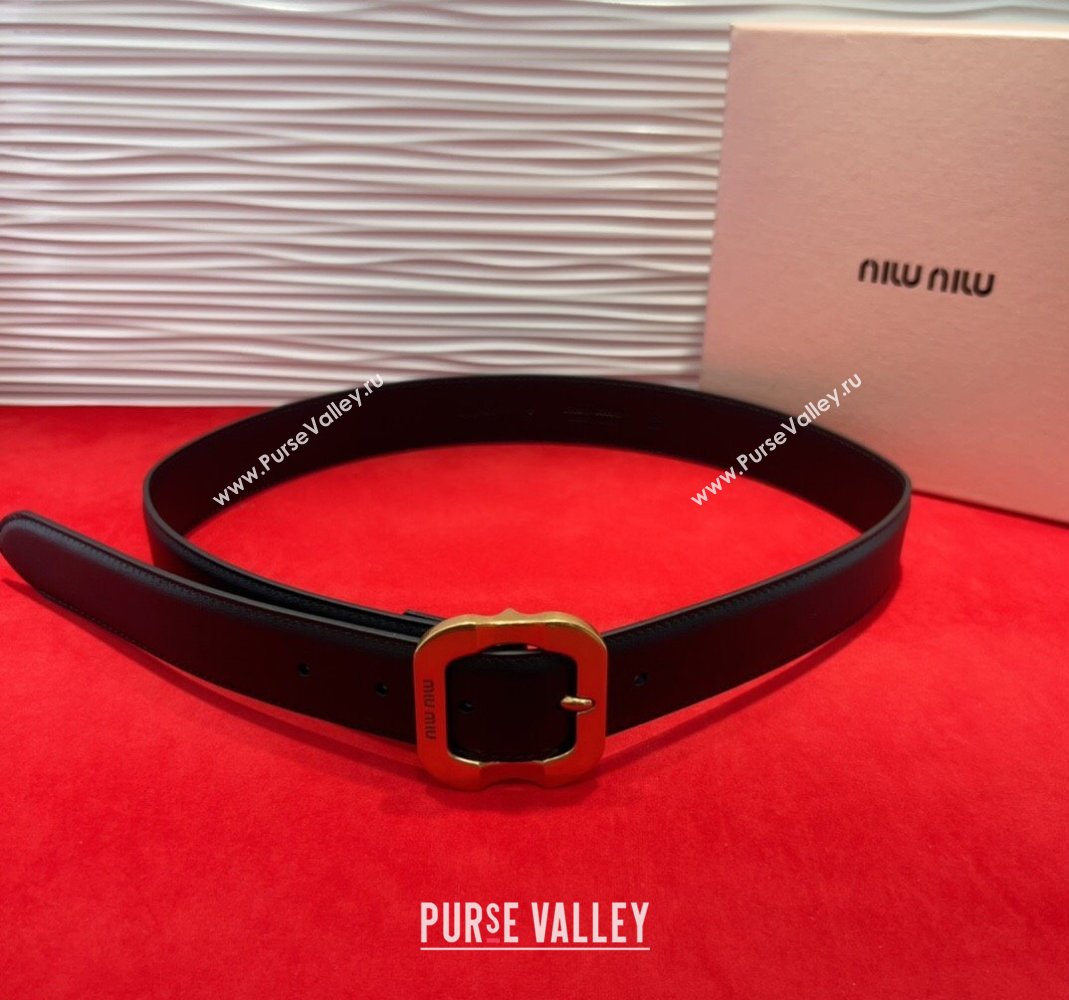 Miu Miu Supple Calfskin Belt 3.4cm with Gold-Tone Square Buckle Black 2025 2012025 (99-250508148)