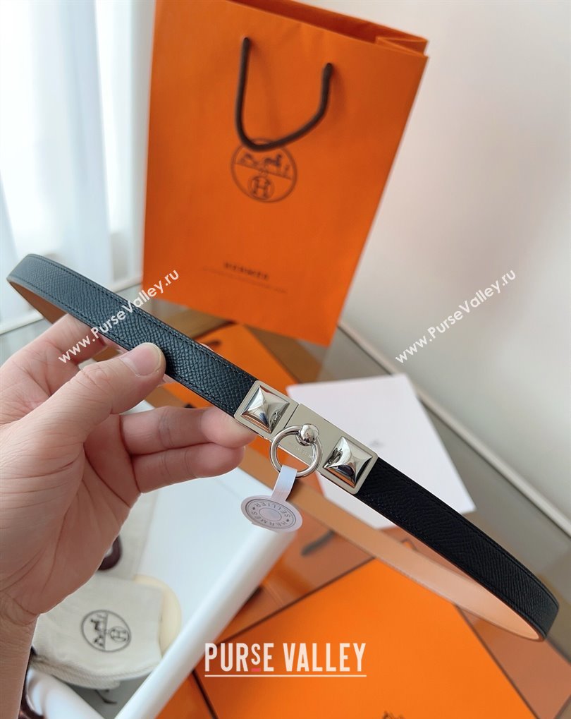 Hermes Rivale Belt 1.8cm with Two Medor Studs and Ring Buckle in Epsom Leather Black/Silver 2025 (99-250508209)