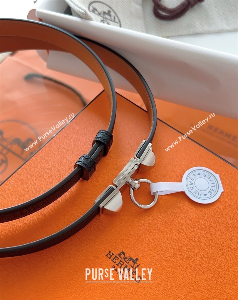 Hermes Rivale Belt 1.8cm with Two Medor Studs and Ring Buckle in Epsom Leather Black/Silver 2025 (99-250508209)