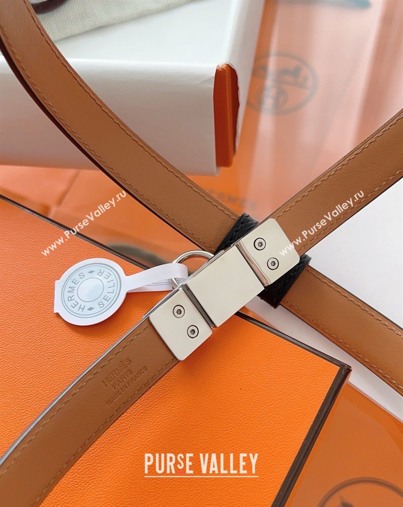 Hermes Rivale Belt 1.8cm with Two Medor Studs and Ring Buckle in Epsom Leather Black/Silver 2025 (99-250508209)