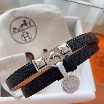 Hermes Rivale Belt 1.8cm with Two Medor Studs and Ring Buckle in Epsom Leather Black/Silver 2025 (99-250508209)