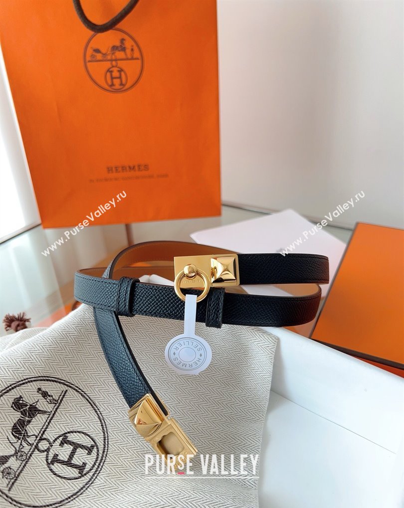 Hermes Rivale Belt 1.8cm with Two Medor Studs and Ring Buckle in Epsom Leather Black/Gold 2025 (99-250508208)