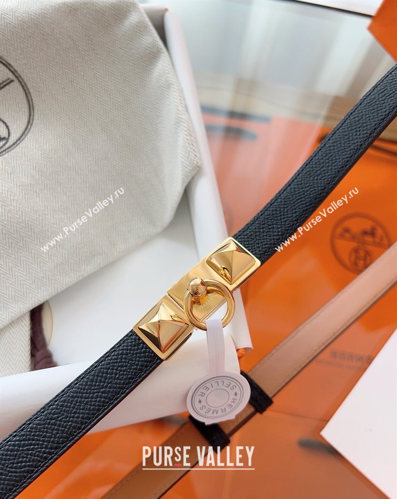 Hermes Rivale Belt 1.8cm with Two Medor Studs and Ring Buckle in Epsom Leather Black/Gold 2025 (99-250508208)