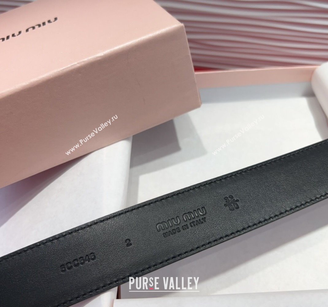 Miu Miu Supple Calfskin Belt 3.4cm with Gold-Tone Square Buckle Black 2025 2012025 (99-250508148)