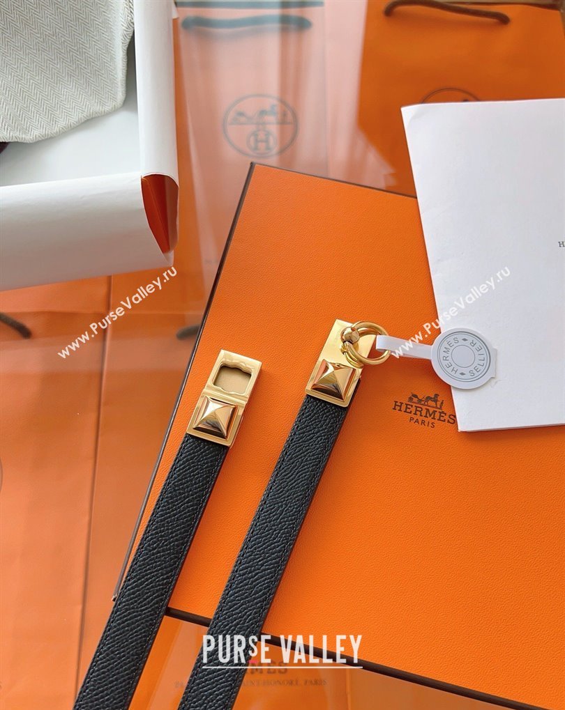 Hermes Rivale Belt 1.8cm with Two Medor Studs and Ring Buckle in Epsom Leather Black/Gold 2025 (99-250508208)