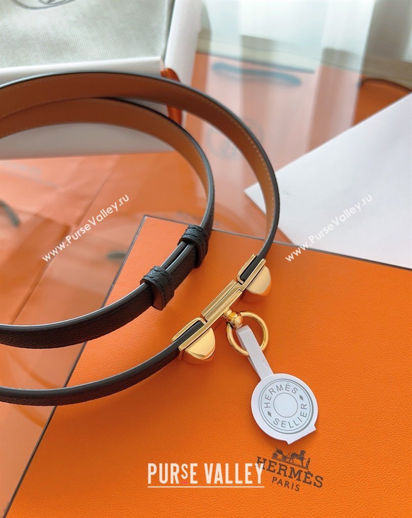 Hermes Rivale Belt 1.8cm with Two Medor Studs and Ring Buckle in Epsom Leather Black/Gold 2025 (99-250508208)