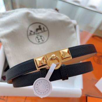 Hermes Rivale Belt 1.8cm with Two Medor Studs and Ring Buckle in Epsom Leather Black/Gold 2025 (99-250508208)