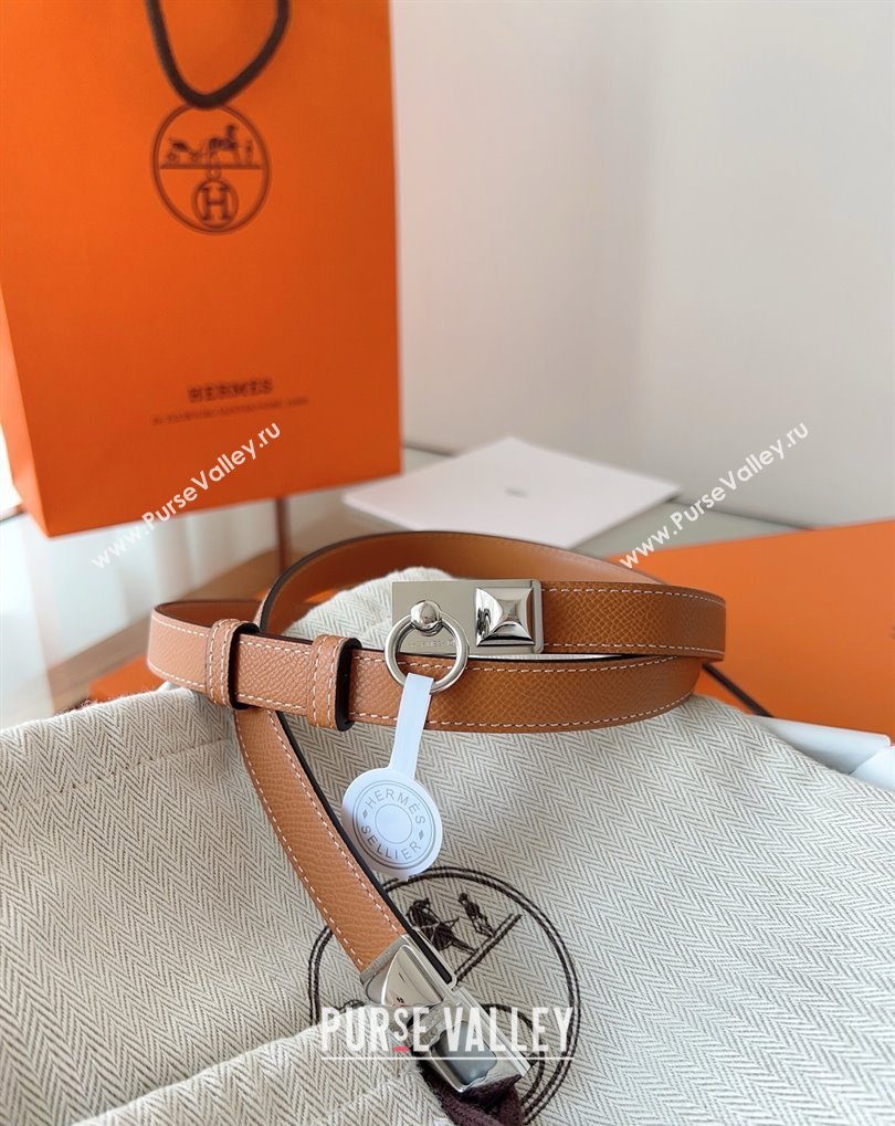 Hermes Rivale Belt 1.8cm with Two Medor Studs and Ring Buckle in Epsom Leather Brown/Silver 2025 (99-250508207)