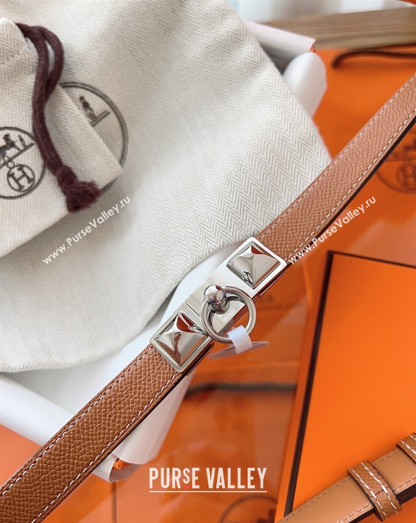 Hermes Rivale Belt 1.8cm with Two Medor Studs and Ring Buckle in Epsom Leather Brown/Silver 2025 (99-250508207)