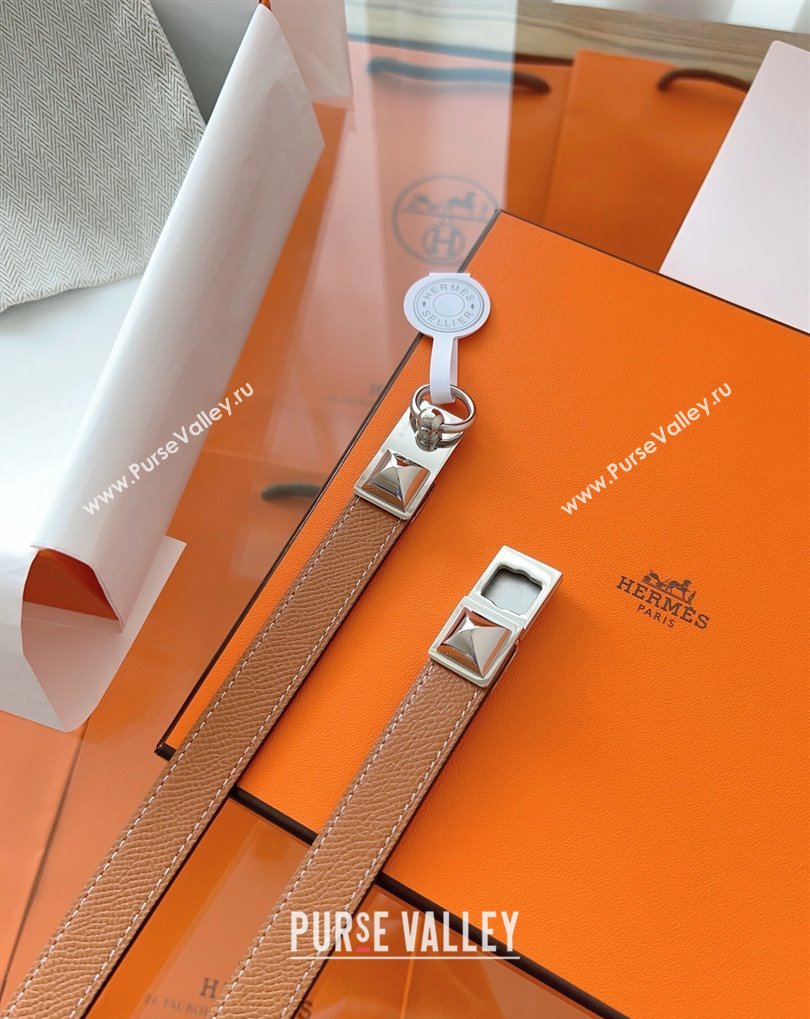 Hermes Rivale Belt 1.8cm with Two Medor Studs and Ring Buckle in Epsom Leather Brown/Silver 2025 (99-250508207)