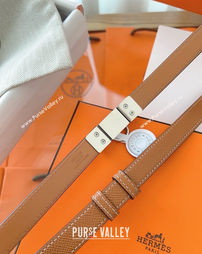 Hermes Rivale Belt 1.8cm with Two Medor Studs and Ring Buckle in Epsom Leather Brown/Silver 2025 (99-250508207)
