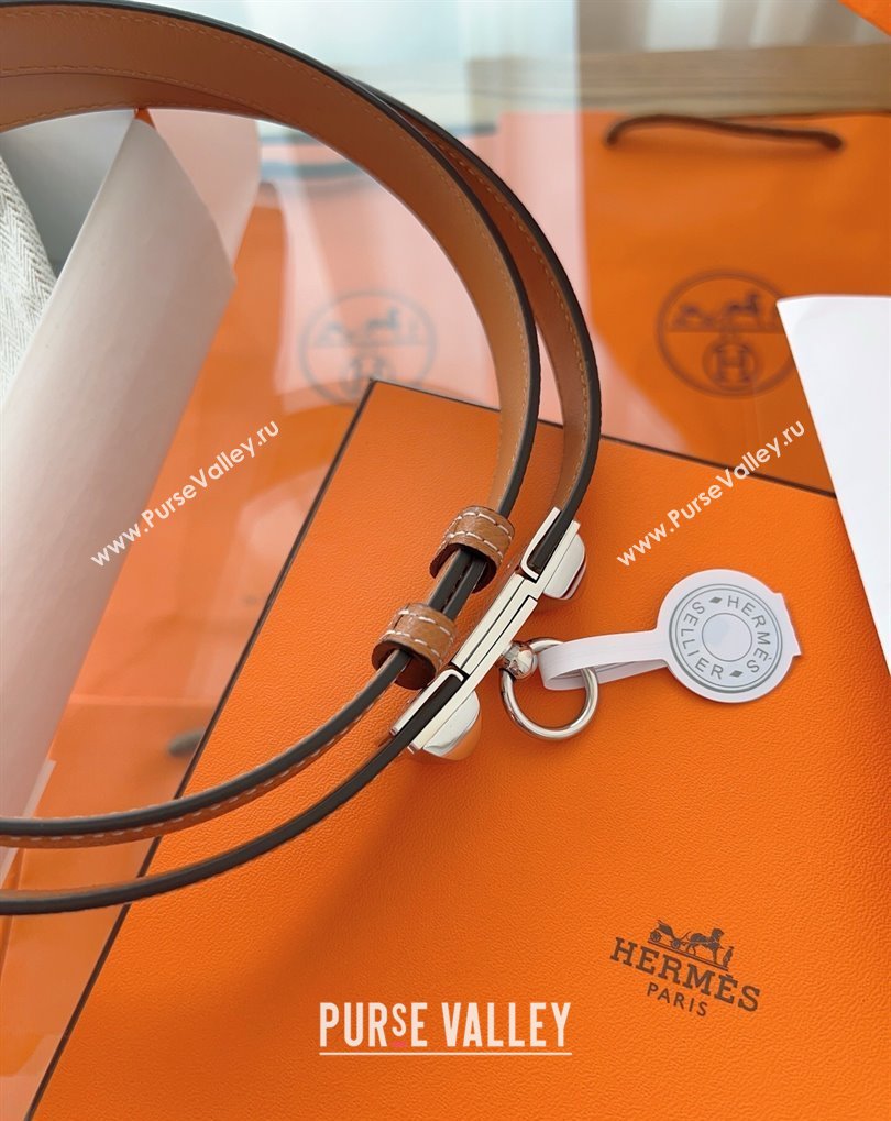 Hermes Rivale Belt 1.8cm with Two Medor Studs and Ring Buckle in Epsom Leather Brown/Silver 2025 (99-250508207)