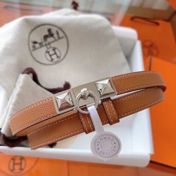 Hermes Rivale Belt 1.8cm with Two Medor Studs and Ring Buckle in Epsom Leather Brown/Silver 2025 (99-250508207)
