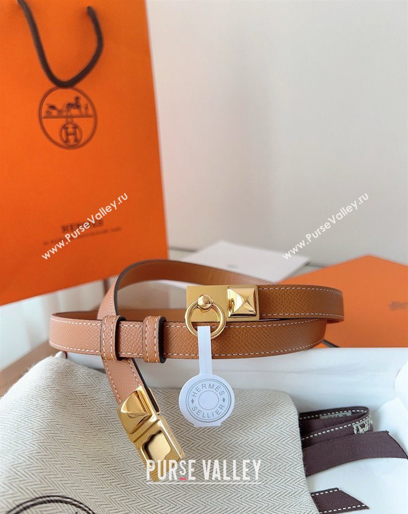 Hermes Rivale Belt 1.8cm with Two Medor Studs and Ring Buckle in Epsom Leather Brown/Gold 2025 (99-250508206)