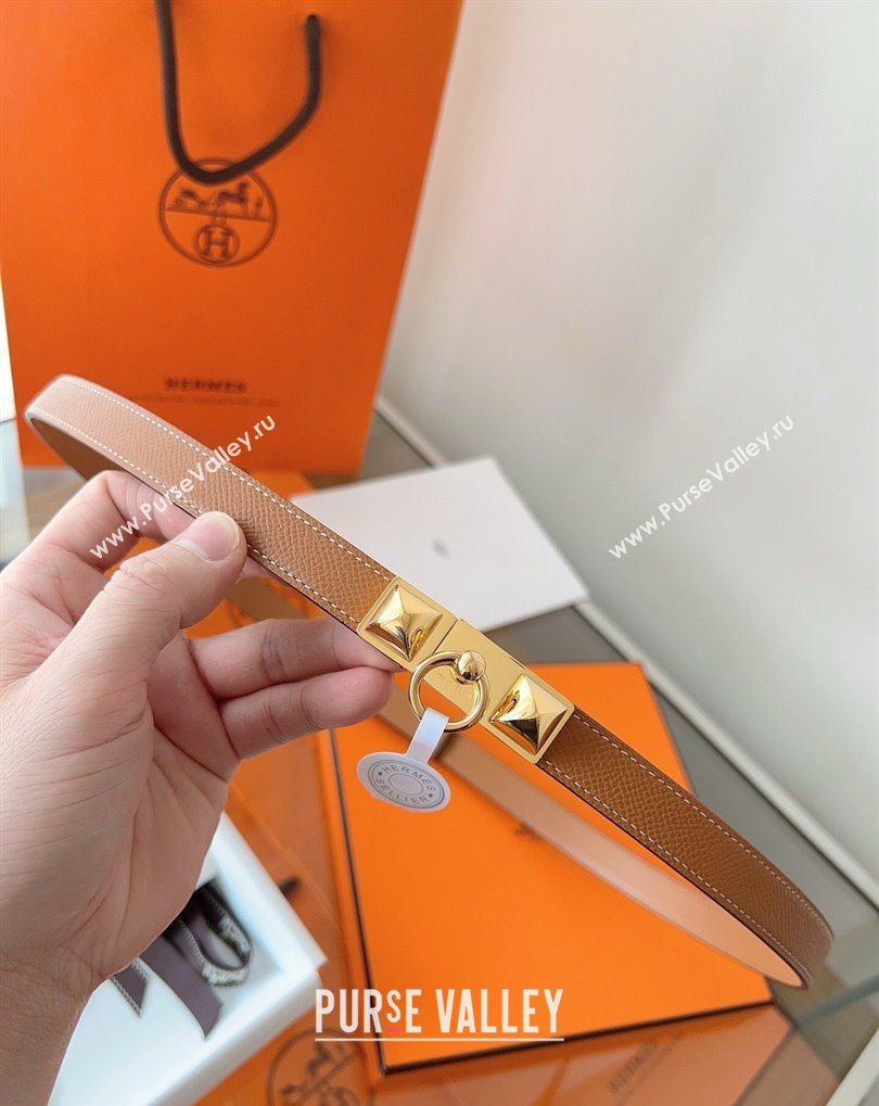 Hermes Rivale Belt 1.8cm with Two Medor Studs and Ring Buckle in Epsom Leather Brown/Gold 2025 (99-250508206)