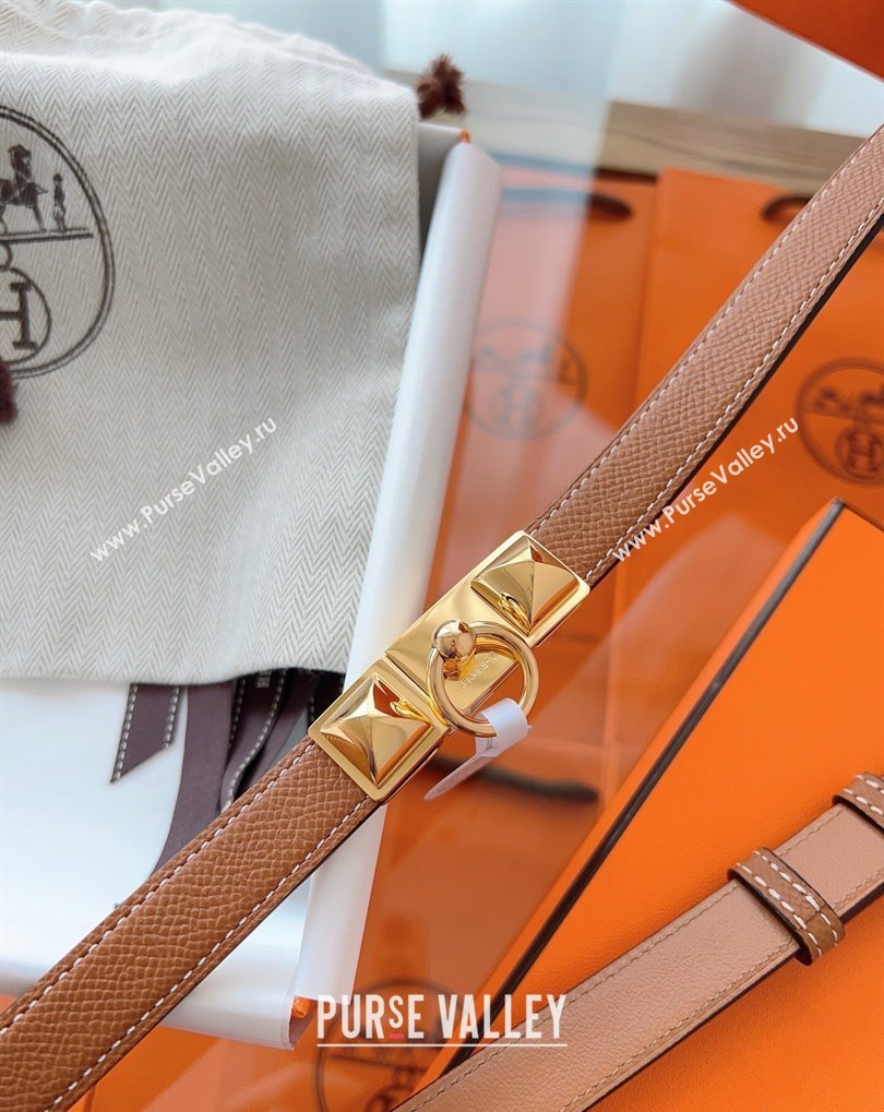 Hermes Rivale Belt 1.8cm with Two Medor Studs and Ring Buckle in Epsom Leather Brown/Gold 2025 (99-250508206)