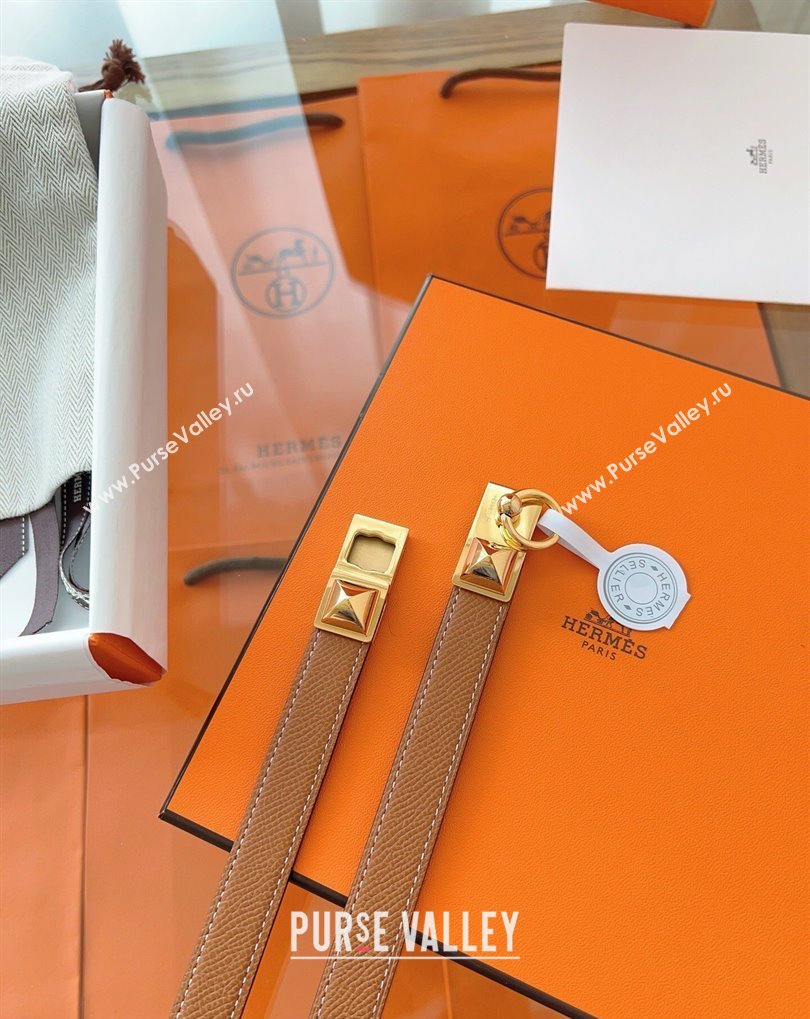 Hermes Rivale Belt 1.8cm with Two Medor Studs and Ring Buckle in Epsom Leather Brown/Gold 2025 (99-250508206)