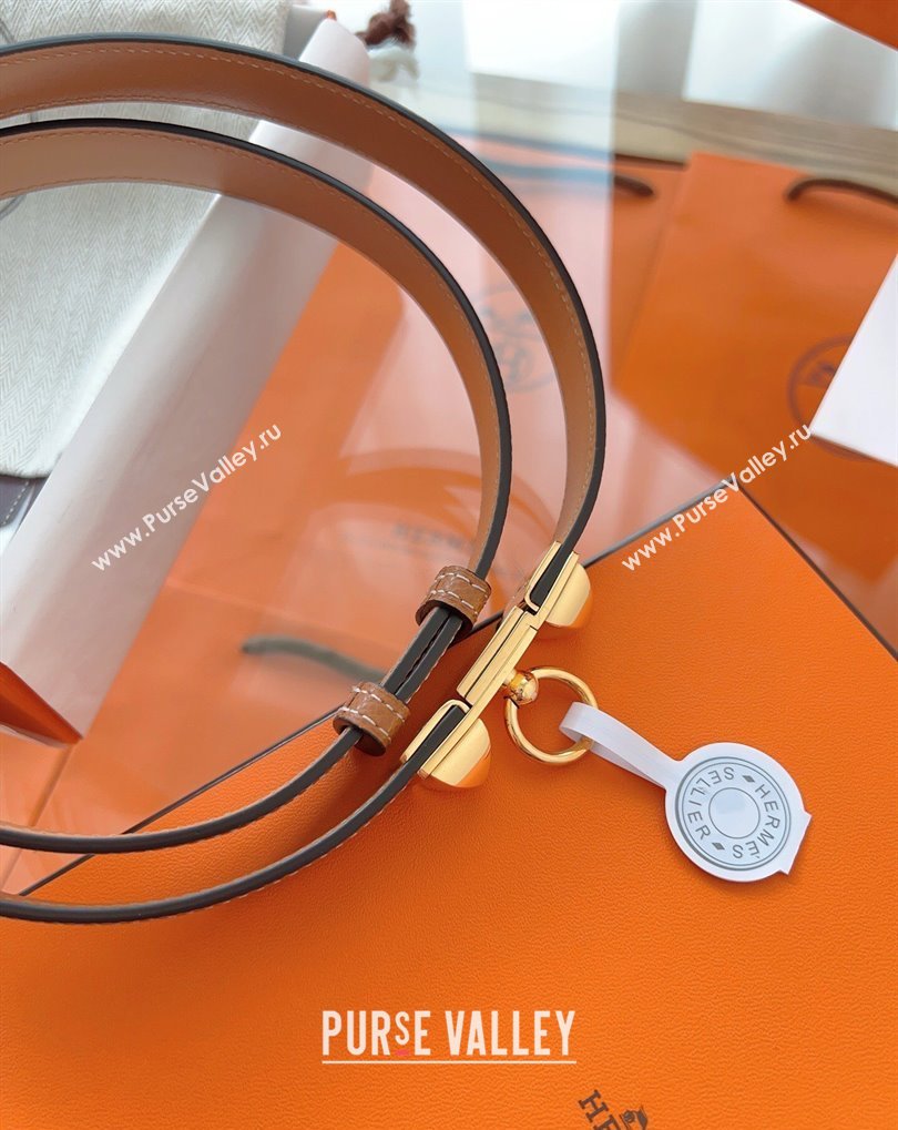 Hermes Rivale Belt 1.8cm with Two Medor Studs and Ring Buckle in Epsom Leather Brown/Gold 2025 (99-250508206)