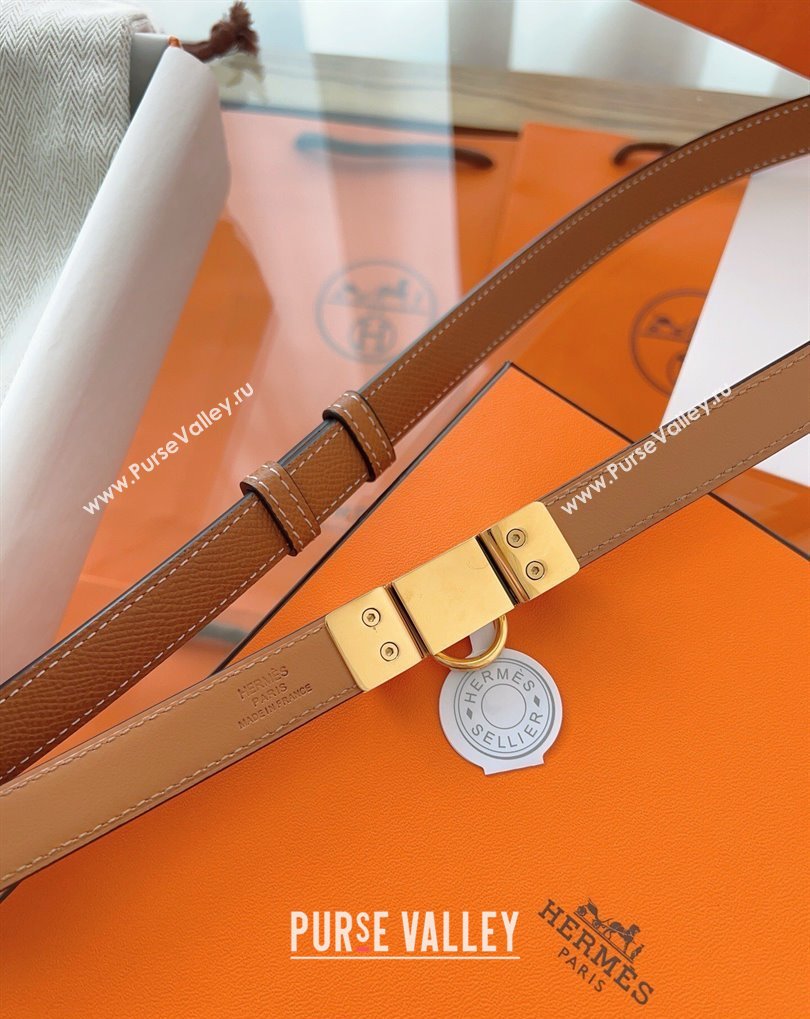 Hermes Rivale Belt 1.8cm with Two Medor Studs and Ring Buckle in Epsom Leather Brown/Gold 2025 (99-250508206)