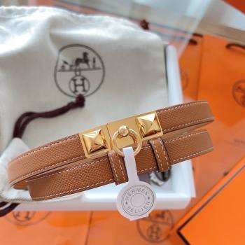 Hermes Rivale Belt 1.8cm with Two Medor Studs and Ring Buckle in Epsom Leather Brown/Gold 2025 (99-250508206)