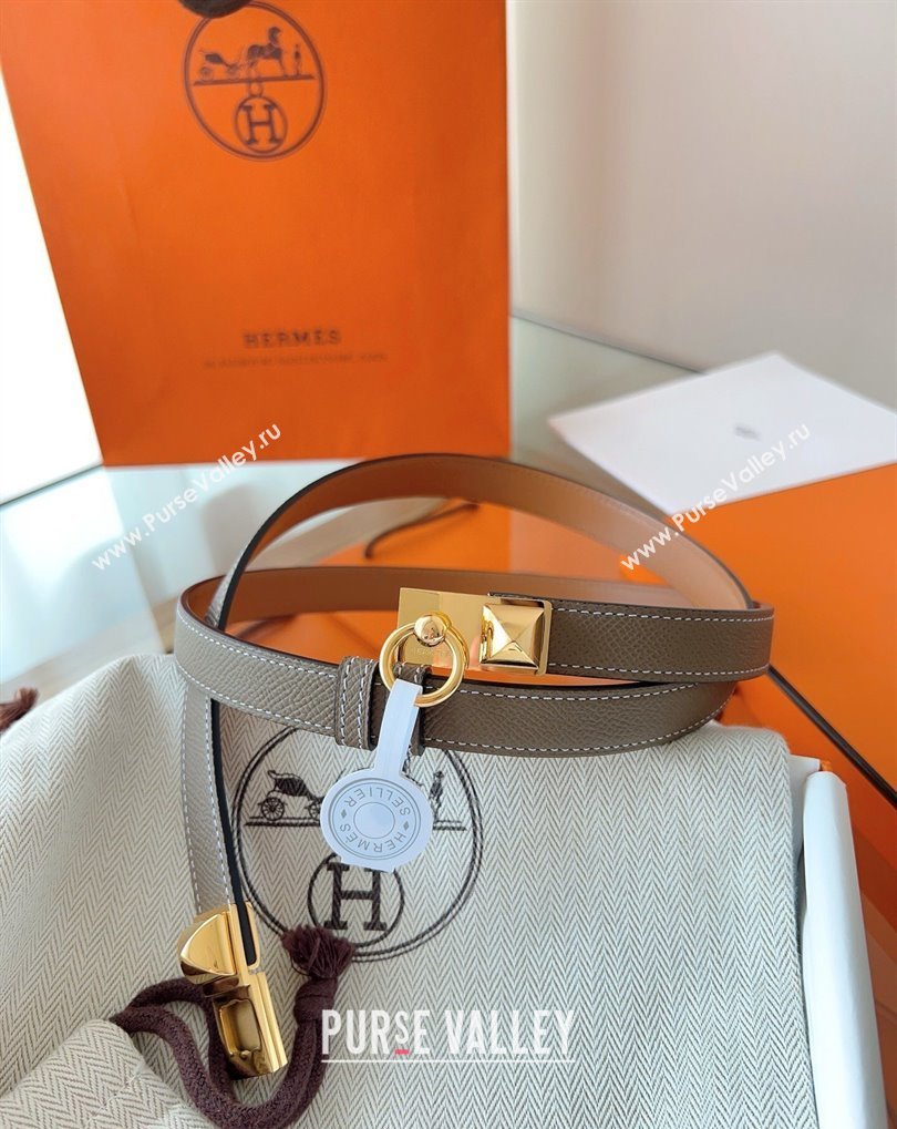 Hermes Rivale Belt 1.8cm with Two Medor Studs and Ring Buckle in Epsom Leather Grey/Gold 2025 (99-250508205)