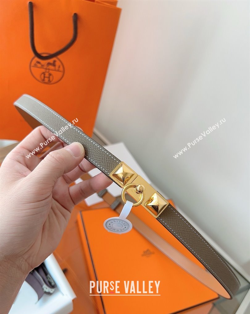 Hermes Rivale Belt 1.8cm with Two Medor Studs and Ring Buckle in Epsom Leather Grey/Gold 2025 (99-250508205)
