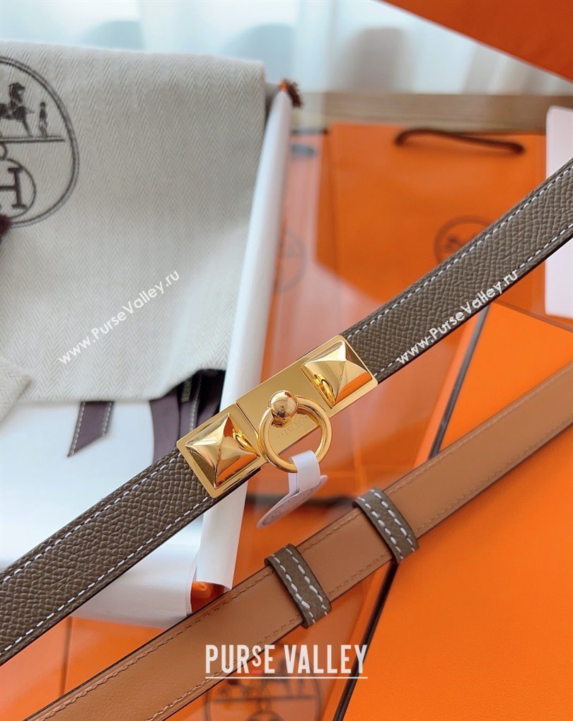 Hermes Rivale Belt 1.8cm with Two Medor Studs and Ring Buckle in Epsom Leather Grey/Gold 2025 (99-250508205)
