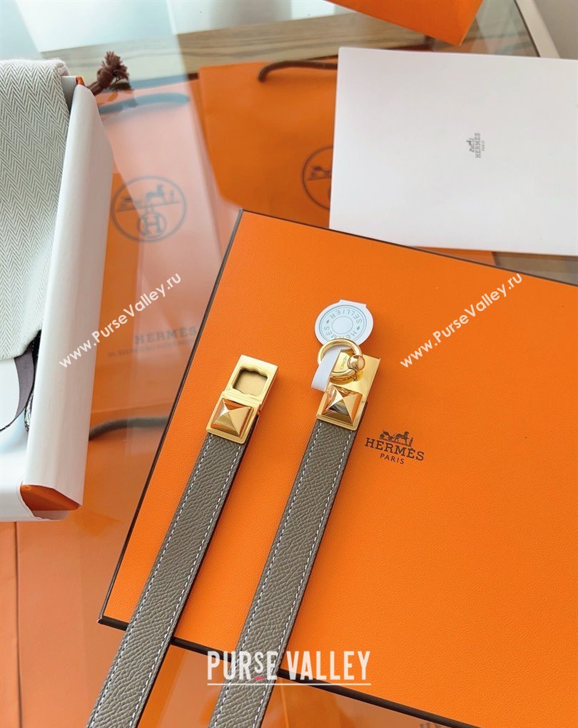 Hermes Rivale Belt 1.8cm with Two Medor Studs and Ring Buckle in Epsom Leather Grey/Gold 2025 (99-250508205)
