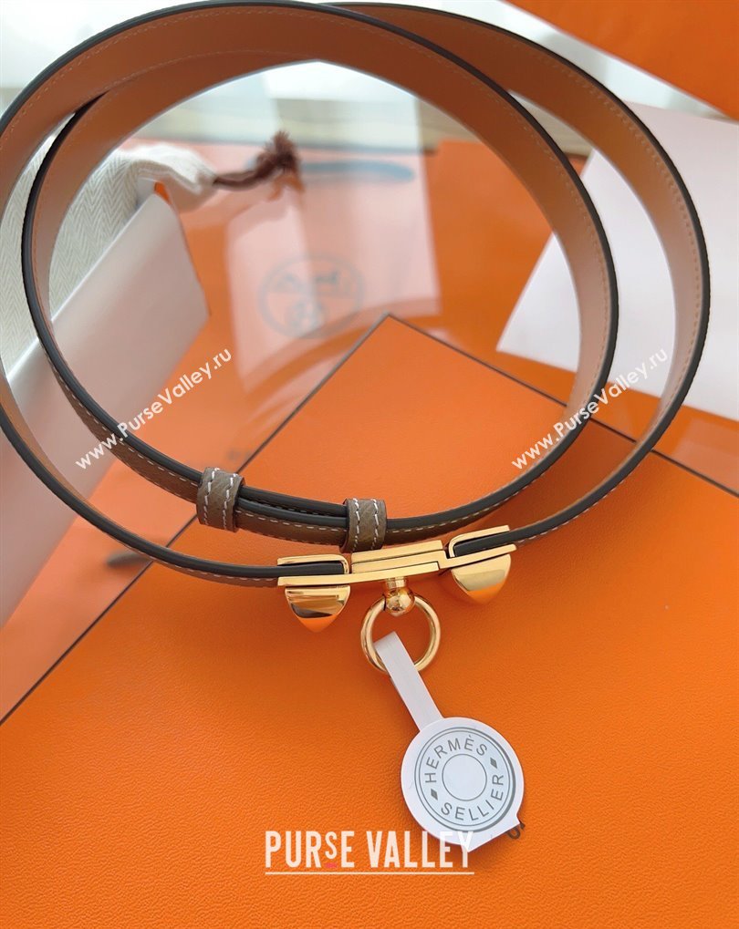Hermes Rivale Belt 1.8cm with Two Medor Studs and Ring Buckle in Epsom Leather Grey/Gold 2025 (99-250508205)