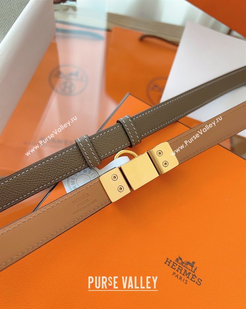 Hermes Rivale Belt 1.8cm with Two Medor Studs and Ring Buckle in Epsom Leather Grey/Gold 2025 (99-250508205)