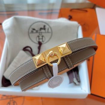 Hermes Rivale Belt 1.8cm with Two Medor Studs and Ring Buckle in Epsom Leather Grey/Gold 2025 (99-250508205)