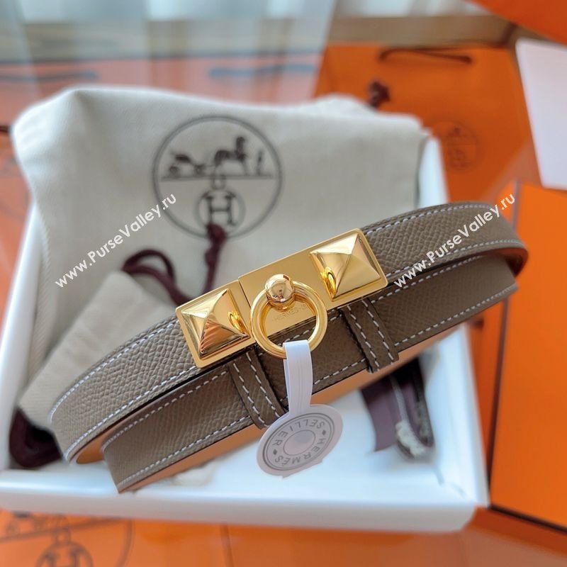 Hermes Rivale Belt 1.8cm with Two Medor Studs and Ring Buckle in Epsom Leather Grey/Gold 2025 (99-250508205)