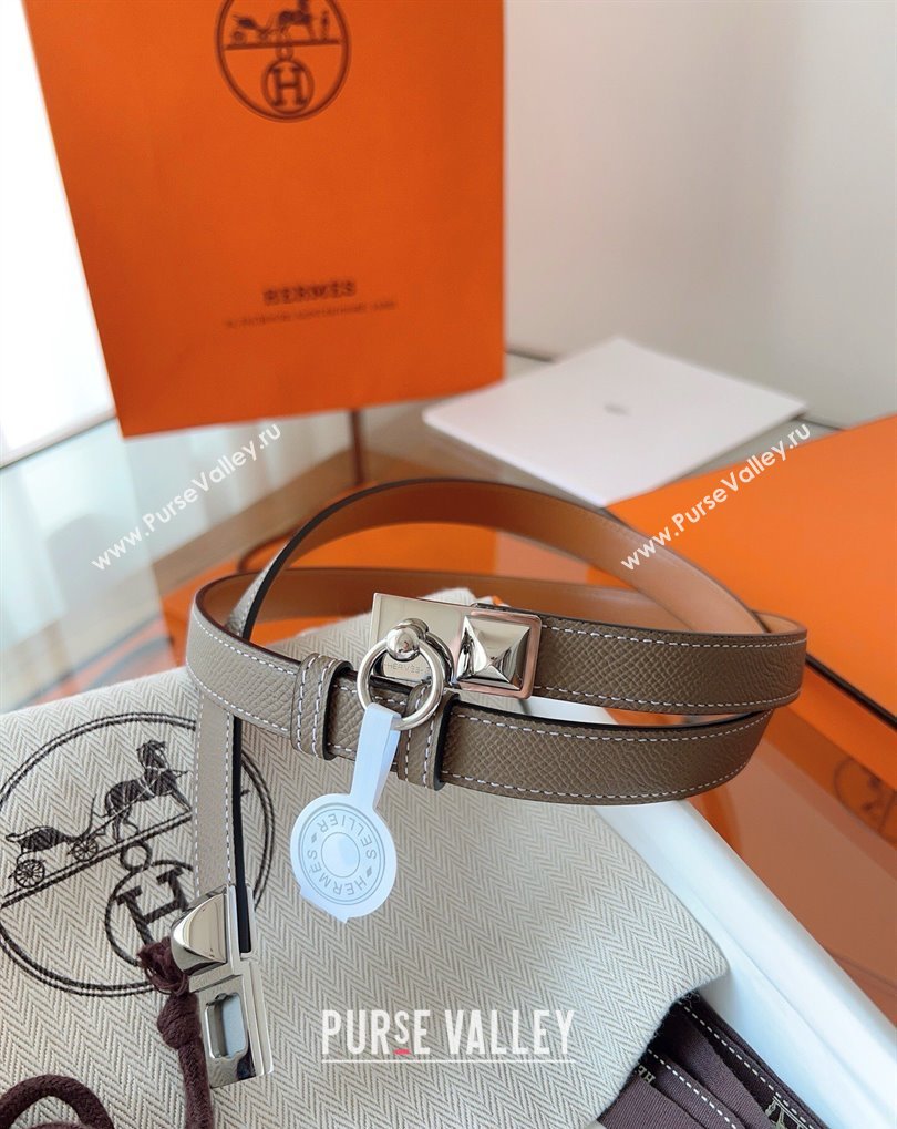 Hermes Rivale Belt 1.8cm with Two Medor Studs and Ring Buckle in Epsom Leather Grey/Silver 2025 (99-250508204)