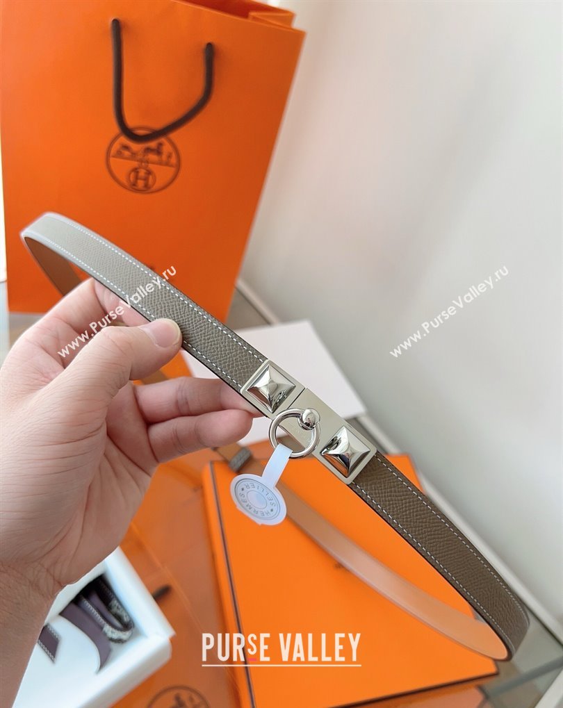 Hermes Rivale Belt 1.8cm with Two Medor Studs and Ring Buckle in Epsom Leather Grey/Silver 2025 (99-250508204)