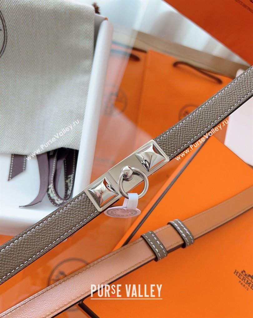 Hermes Rivale Belt 1.8cm with Two Medor Studs and Ring Buckle in Epsom Leather Grey/Silver 2025 (99-250508204)