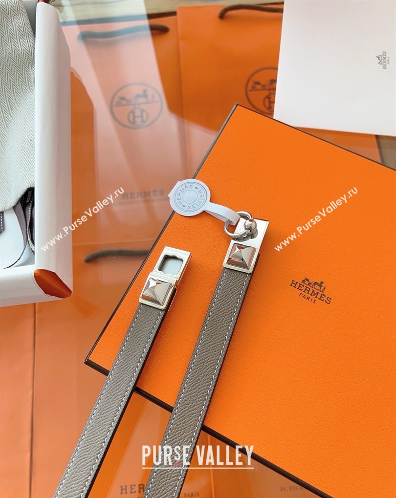 Hermes Rivale Belt 1.8cm with Two Medor Studs and Ring Buckle in Epsom Leather Grey/Silver 2025 (99-250508204)