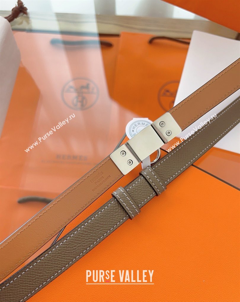 Hermes Rivale Belt 1.8cm with Two Medor Studs and Ring Buckle in Epsom Leather Grey/Silver 2025 (99-250508204)