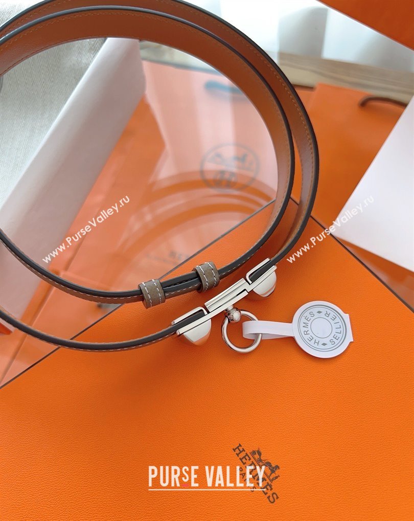 Hermes Rivale Belt 1.8cm with Two Medor Studs and Ring Buckle in Epsom Leather Grey/Silver 2025 (99-250508204)