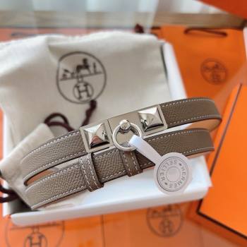 Hermes Rivale Belt 1.8cm with Two Medor Studs and Ring Buckle in Epsom Leather Grey/Silver 2025 (99-250508204)