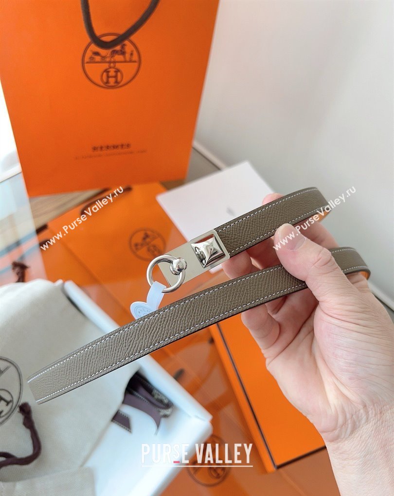 Hermes Rivale Belt 1.8cm with Two Medor Studs and Ring Buckle in Epsom Leather Grey/Silver 2025 (99-250508204)