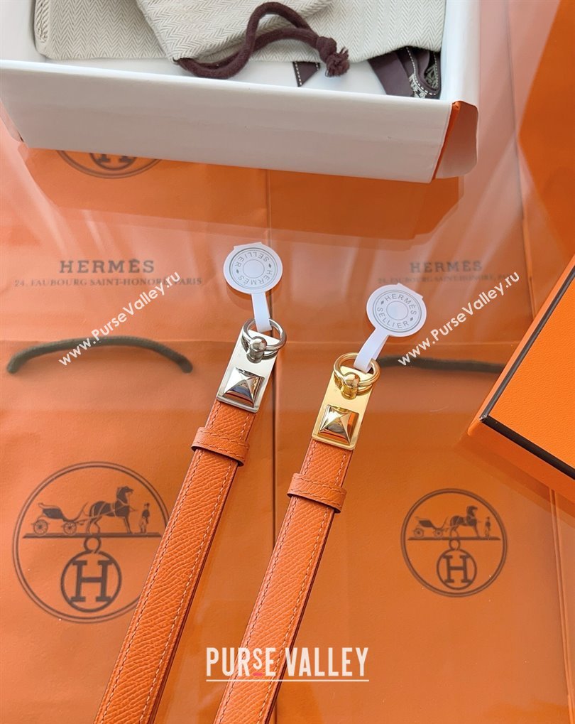 Hermes Rivale Belt 1.8cm with Two Medor Studs and Ring Buckle in Epsom Leather Orange 2025 (99-250508203)