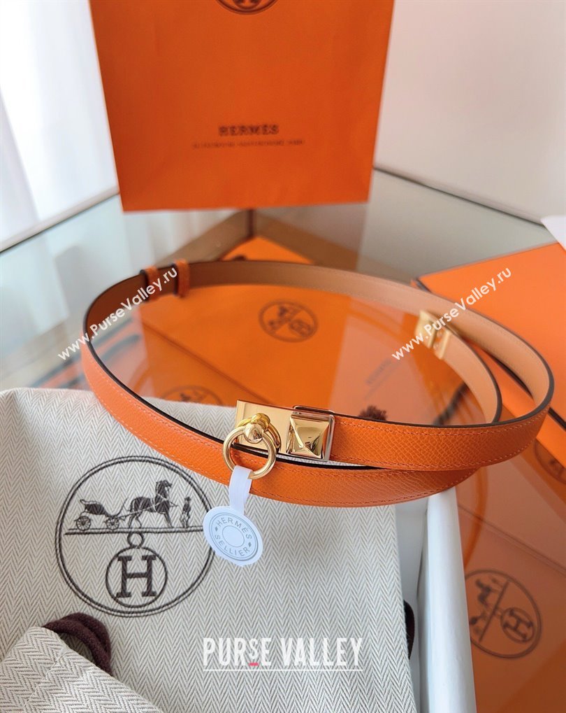 Hermes Rivale Belt 1.8cm with Two Medor Studs and Ring Buckle in Epsom Leather Orange 2025 (99-250508203)