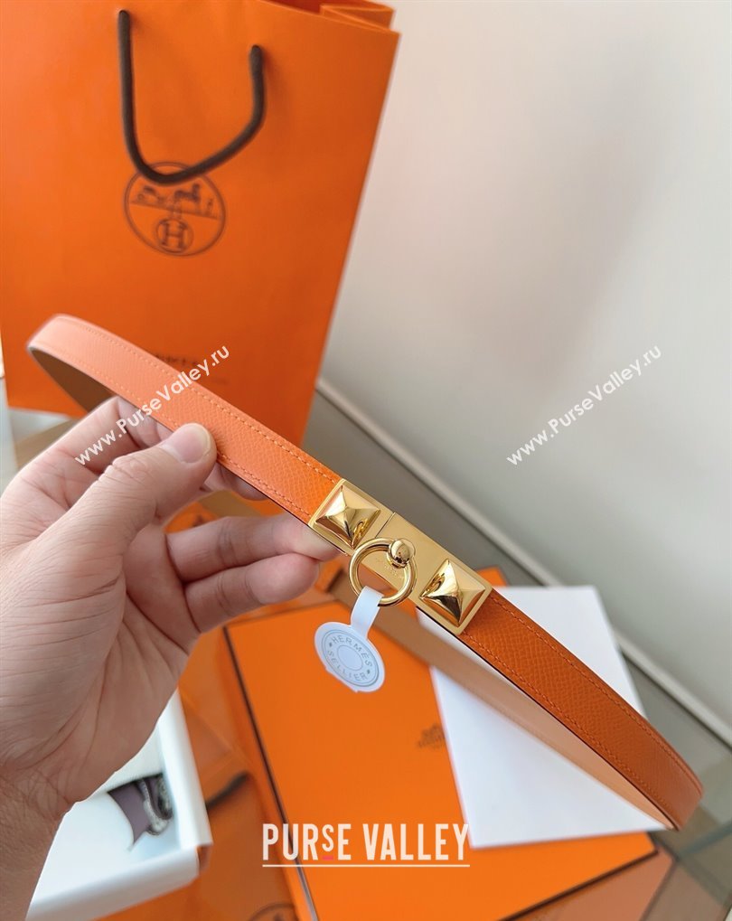 Hermes Rivale Belt 1.8cm with Two Medor Studs and Ring Buckle in Epsom Leather Orange 2025 (99-250508203)