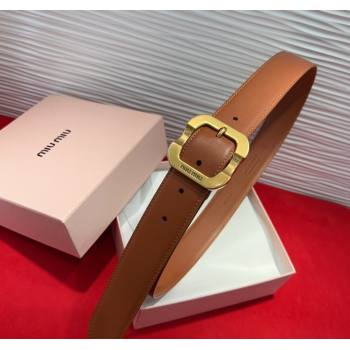 Miu Miu Supple Calfskin Belt 3.4cm with Gold-Tone Square Buckle Brown2 2025 2012025 (99-250508149)