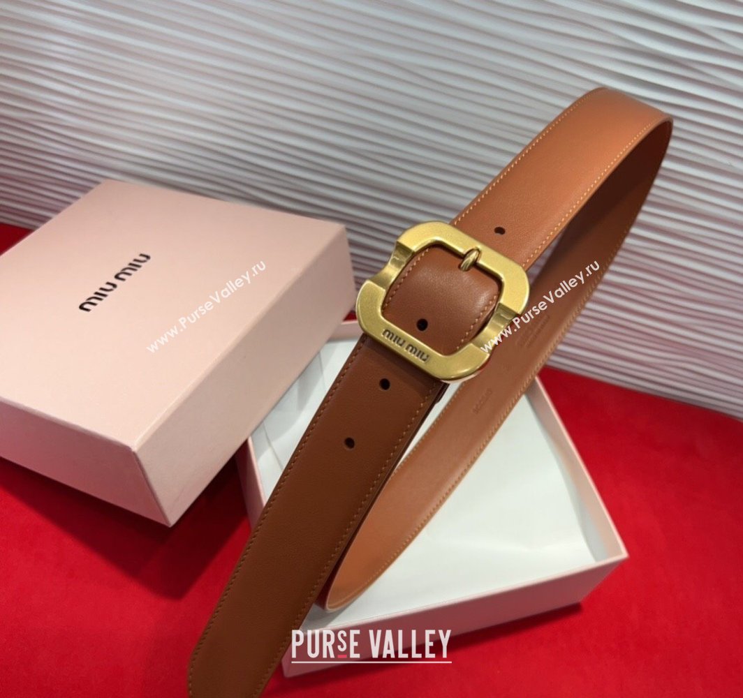 Miu Miu Supple Calfskin Belt 3.4cm with Gold-Tone Square Buckle Brown2 2025 2012025 (99-250508149)
