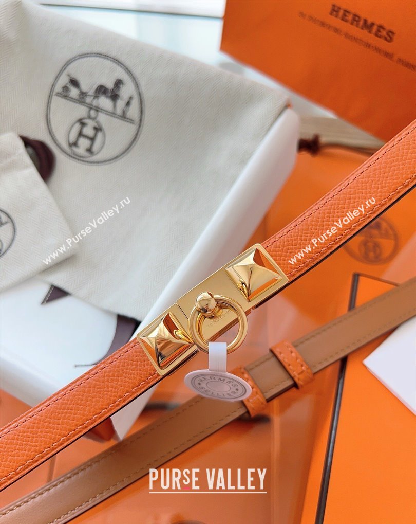 Hermes Rivale Belt 1.8cm with Two Medor Studs and Ring Buckle in Epsom Leather Orange 2025 (99-250508203)
