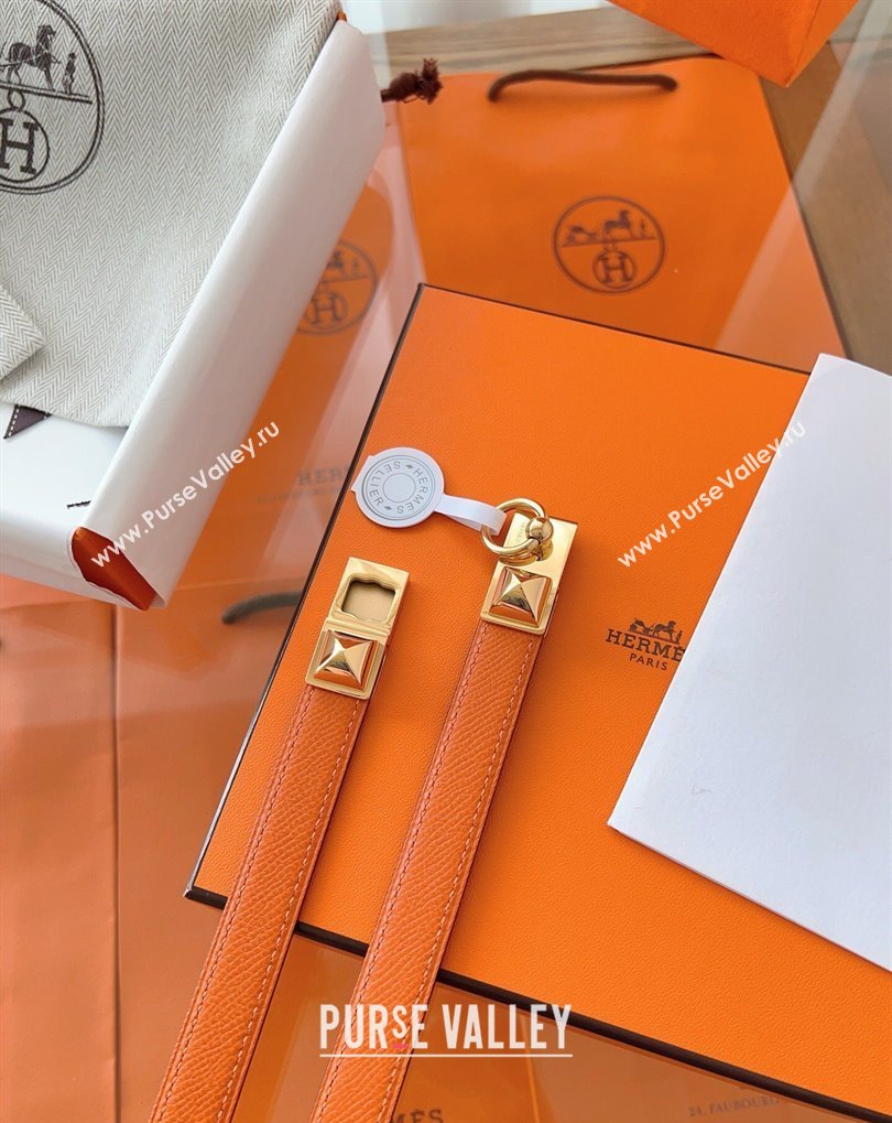 Hermes Rivale Belt 1.8cm with Two Medor Studs and Ring Buckle in Epsom Leather Orange 2025 (99-250508203)